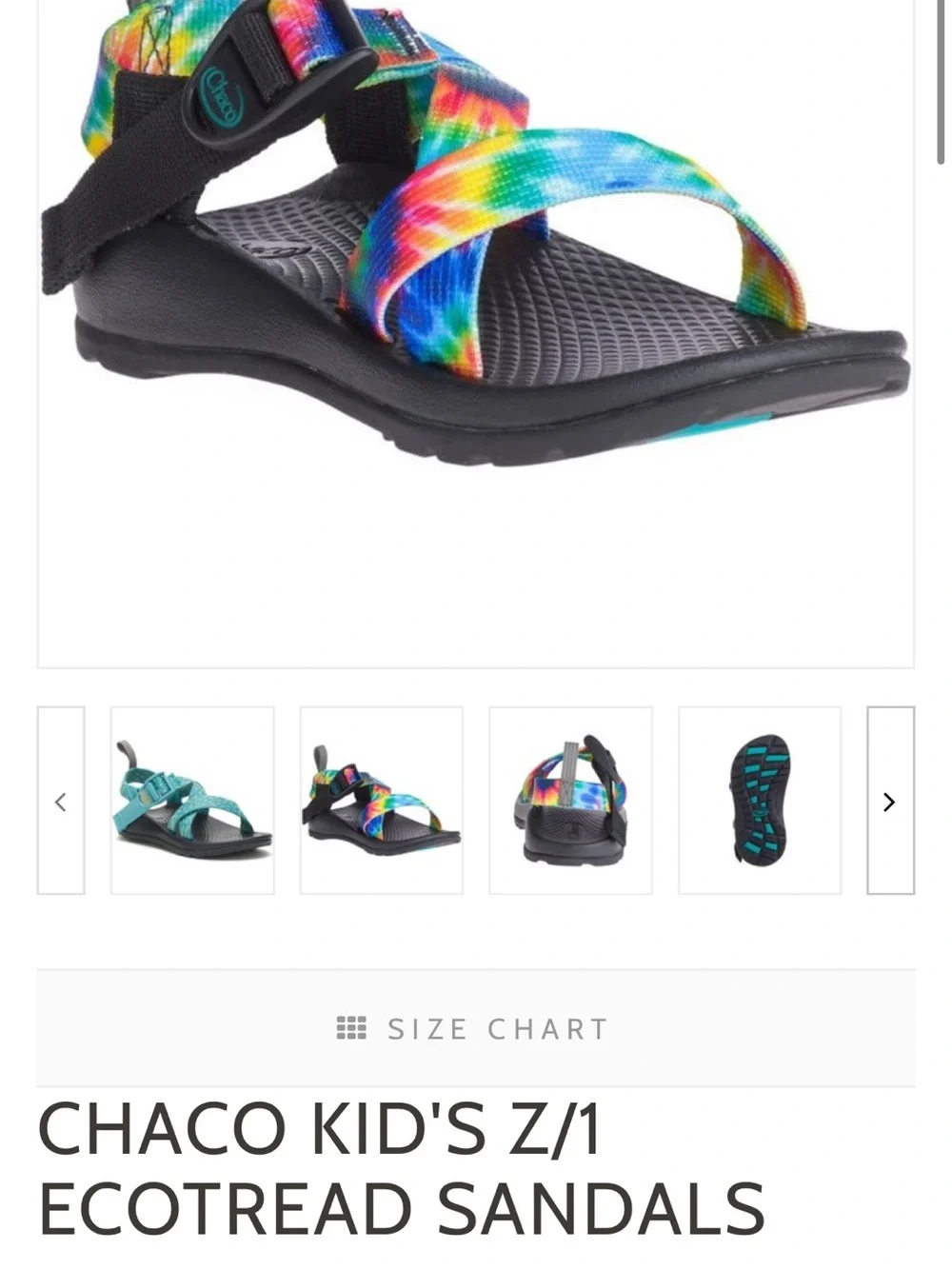 Chaco Kids Rainbow Tie-Dye Webbing Sandals with Black Footbed